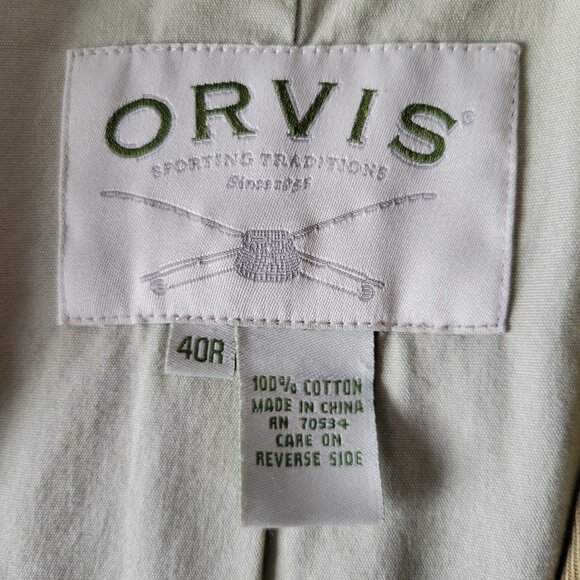 Orvis Blazer Men 40R 100% Cotton Tan Leather Style Cuff Trim Sporting Jacket - Picture 4 of 7